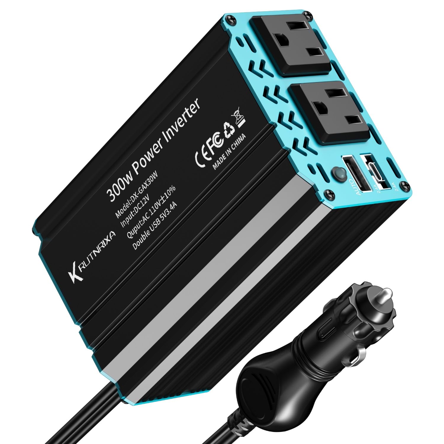 Falowniki mocy 300 W 400 W 12 V DC na 110 V AC konwerter do pojazdów, 2 porty USB, adapter ładowarki samochodowej z gniazdkiem wtykowym gniazda zapalniczki (300 W)