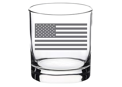 Subdued USA Flag Old Fashioned Whiskey Glass Gift For Military Veteran Active Duty Patriotic American