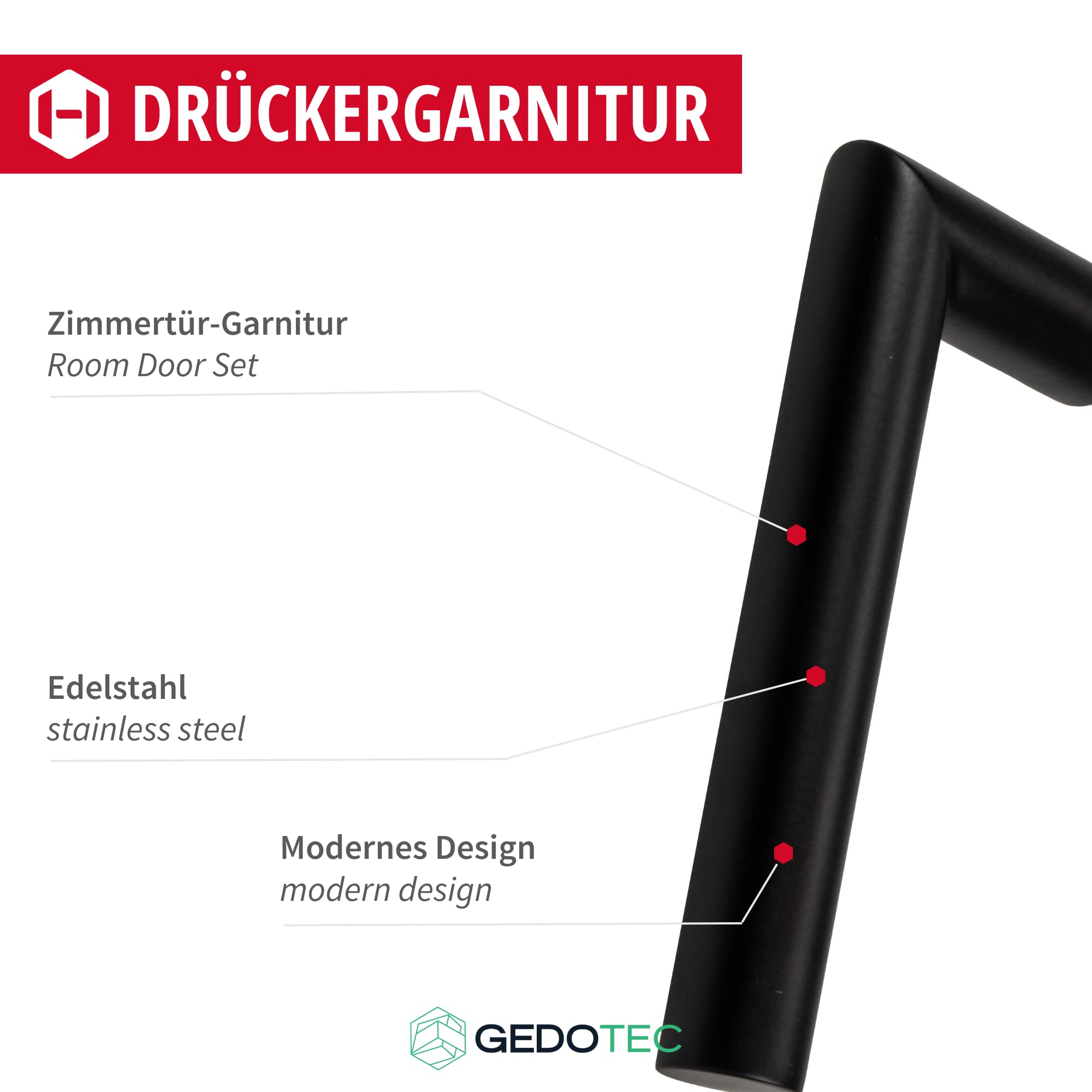 Maniglia Per Porta In Acciaio Inox Nero Opaco - Design Vintage Per Porte Interne, Set Con Rosette E Fissaggi - Foto 2