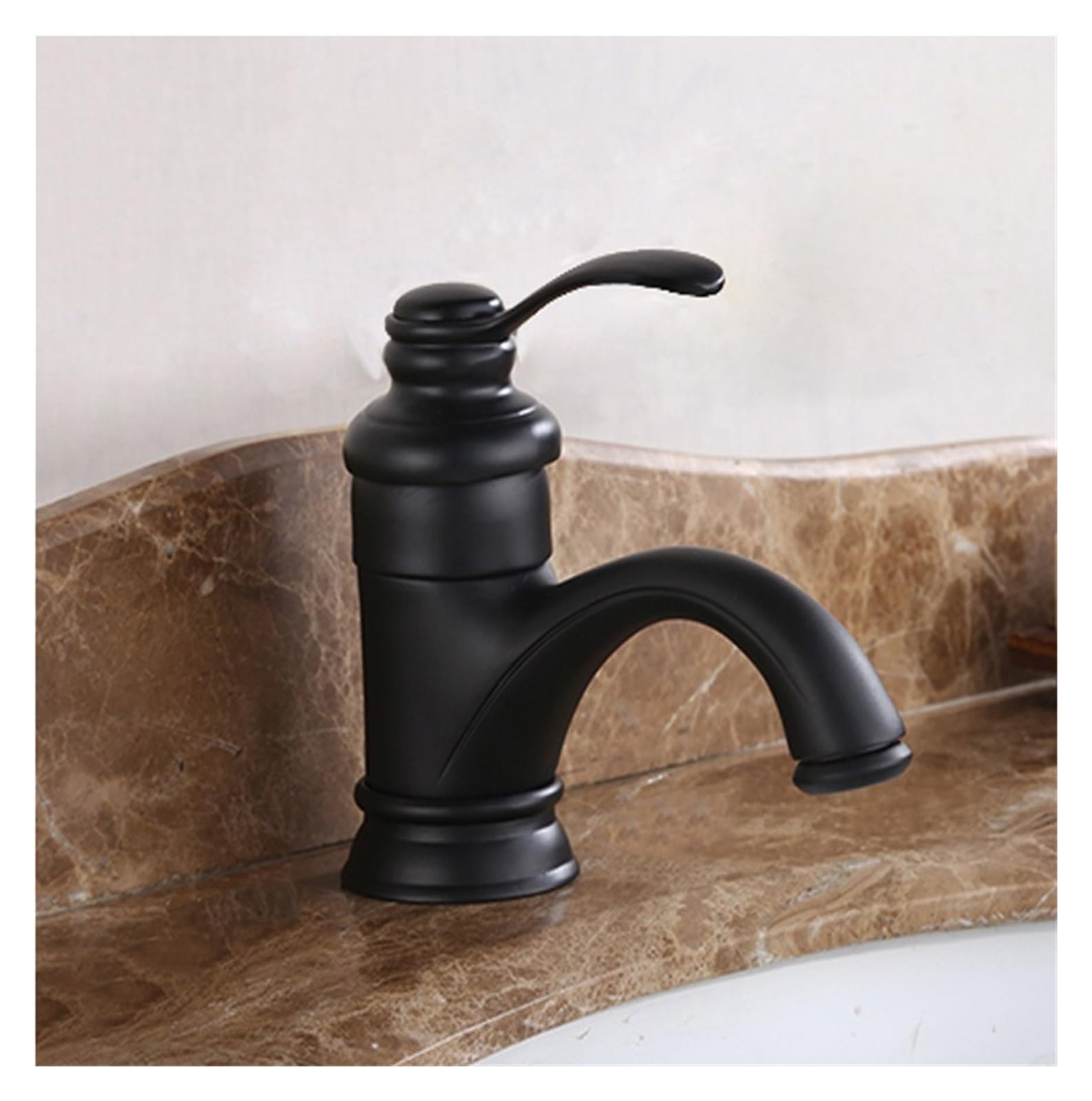 Robinet de salle de bains eau chaude et froide en cuivre noir mat, style grue antique