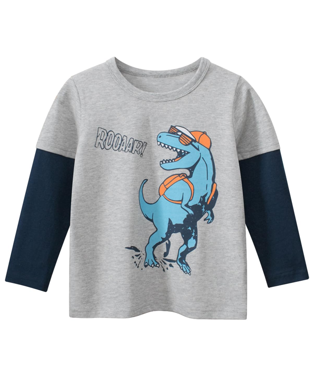 GFQLONG Paquete de 3 camisetas de algodón de manga larga para niños pequeños, dinosaurio, raglán, camisetas de otoño