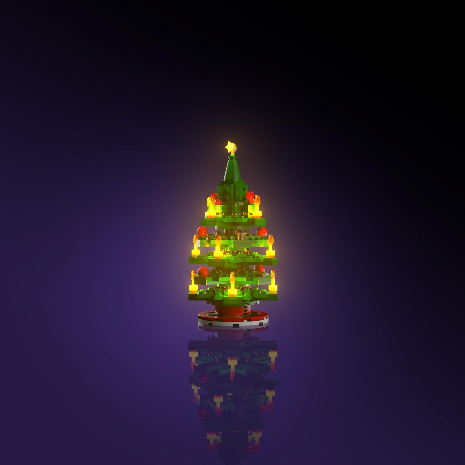 Et enkelt lille oplyst LEGO juletræ.