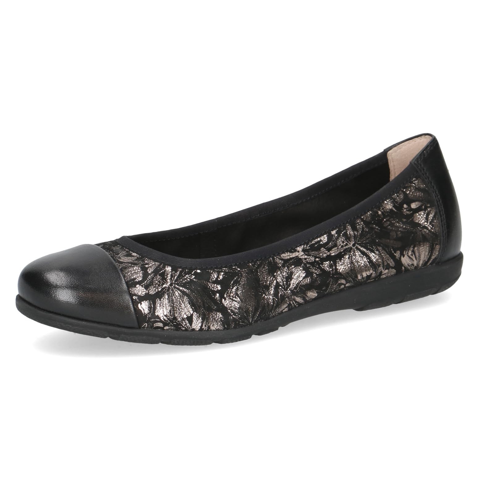 CAPRICE Women's Ballet Flats in Leather, Black (Black/Gunmetal), 7.5 UK