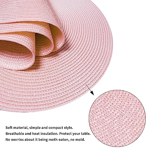 Poqglft Round Braided Placemats Set Of 4 Table Mats For Kitchen Tables Woven Washable Non-Slip Place Mats 15 Inch For Parties (Light Pink, 4) #TOP2