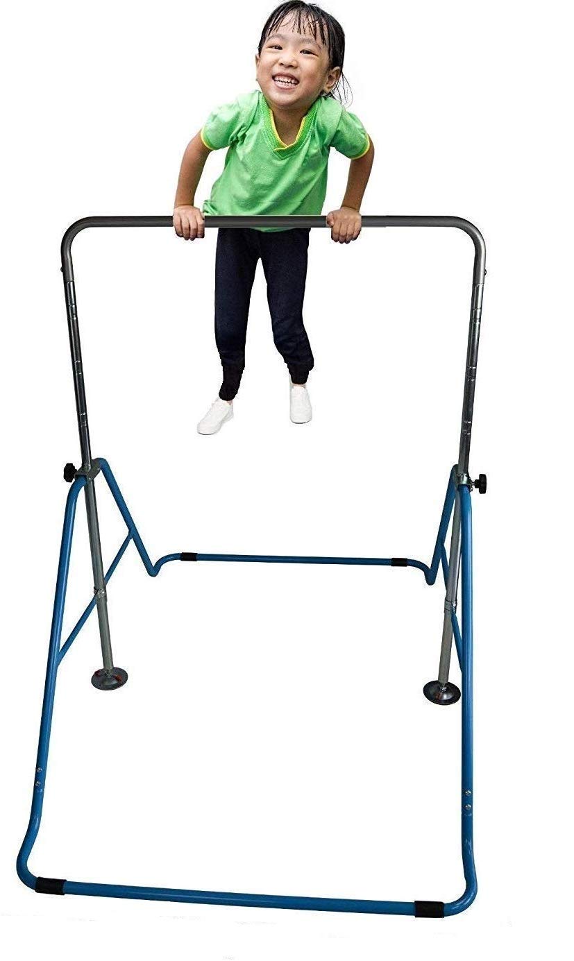JungleKids Expandable Gymnastics Bars Junior Training Kip Bar Adjustable Height Horizontal Bar Children Folding Training Monkey Bars Child Gym Climbing Tower Asymmetric Balance Bar Kids Gymnasts Blue