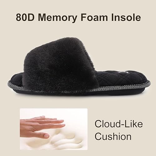 Miniatura 5 de LongBay Pantuflas de espuma viscoelástica de piel sintética para mujer, cómodas y planas, con puntera abierta, cómodas sandalias de casa