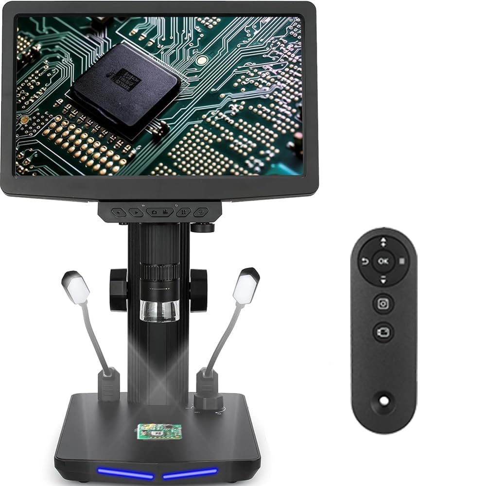 etzin 7'' hdmi lcd digital microscope, 1600x professional coin microscope for adults, 1440p video 48mp image, handheld rechargeable magnifie with lights & metal base, work with pc/display (epl-1115im)