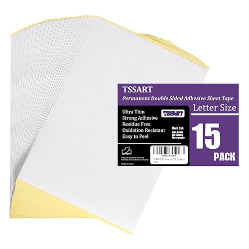 15 hojas permanentes de doble cara para manualidades, tamaño carta, hojas adhesivas fuertes de 8.5 x 11 pulgadas, 0.004 in de grosor para decoración