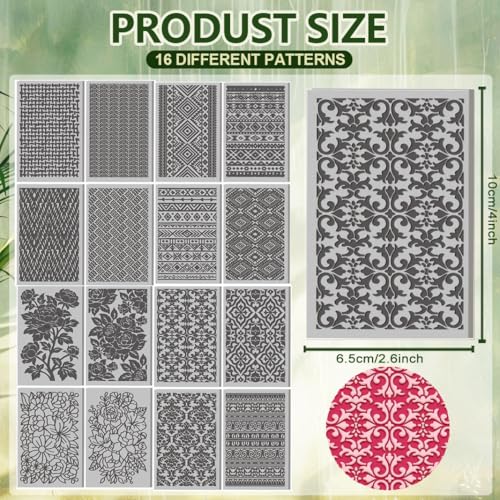 Image of 16 Pcs Fabric Textures Pattern Polymer Clay Texture Sheet Tribal Patterns Rubber Clay Texture Mat for Polymer Making Earrings Jewelry DIY Crafts 4 x 2.5 Inch