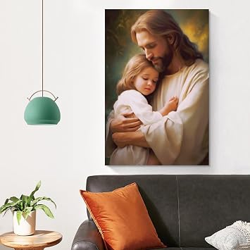 FireDeer Christ Jesus Wall Art Life Child of God Poster Catholic Christian Lord Painting Religious Bible Picture for Living Room Church (11-held child in arms,16x24inch-Unframe)