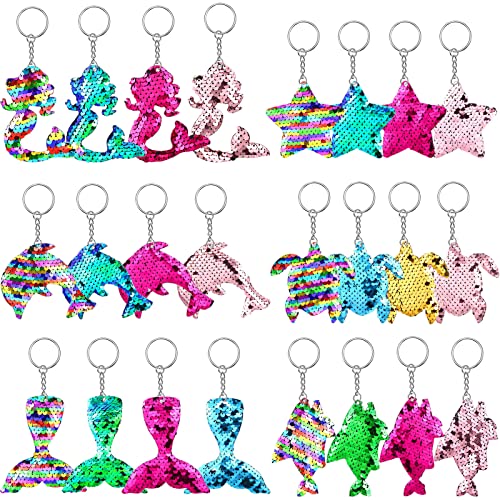 Batiyeer 24 Pcs Mermaid Glitter Keychains for Kids Girls, Ocean Style