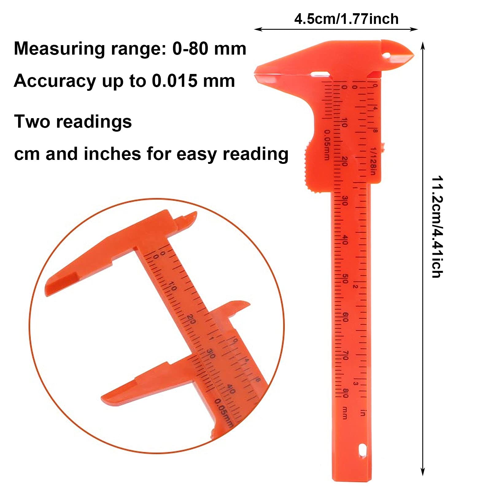 Pied à Coulisse Double échelle 80/150mm – Règle En Plastique Blanc Et Orange, Uxcell