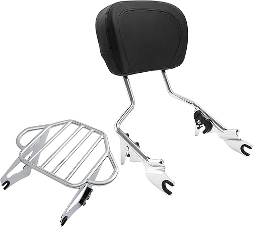 Respaldo de pasajero desmontable cromado Sissy Bar vertical con portaequipajes 2 Up compatible con Harley Touring Road King Street Road Electra