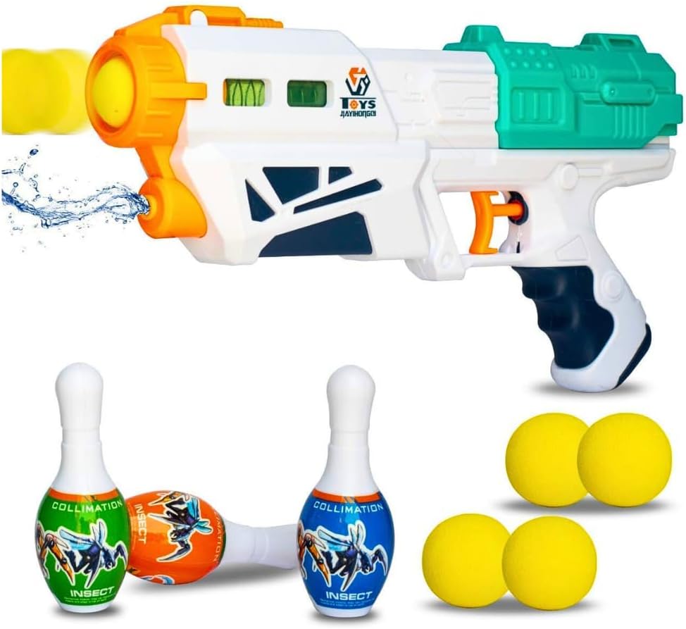 3 in 1 Bowling & Water Shooting Elite with Soft Foam Balls Bulletes, Bowling Pins and Water Spray Dual Function, Magic Blaster Toy Gun with 6 Foam Balls for 3+ Kids (648-29)
