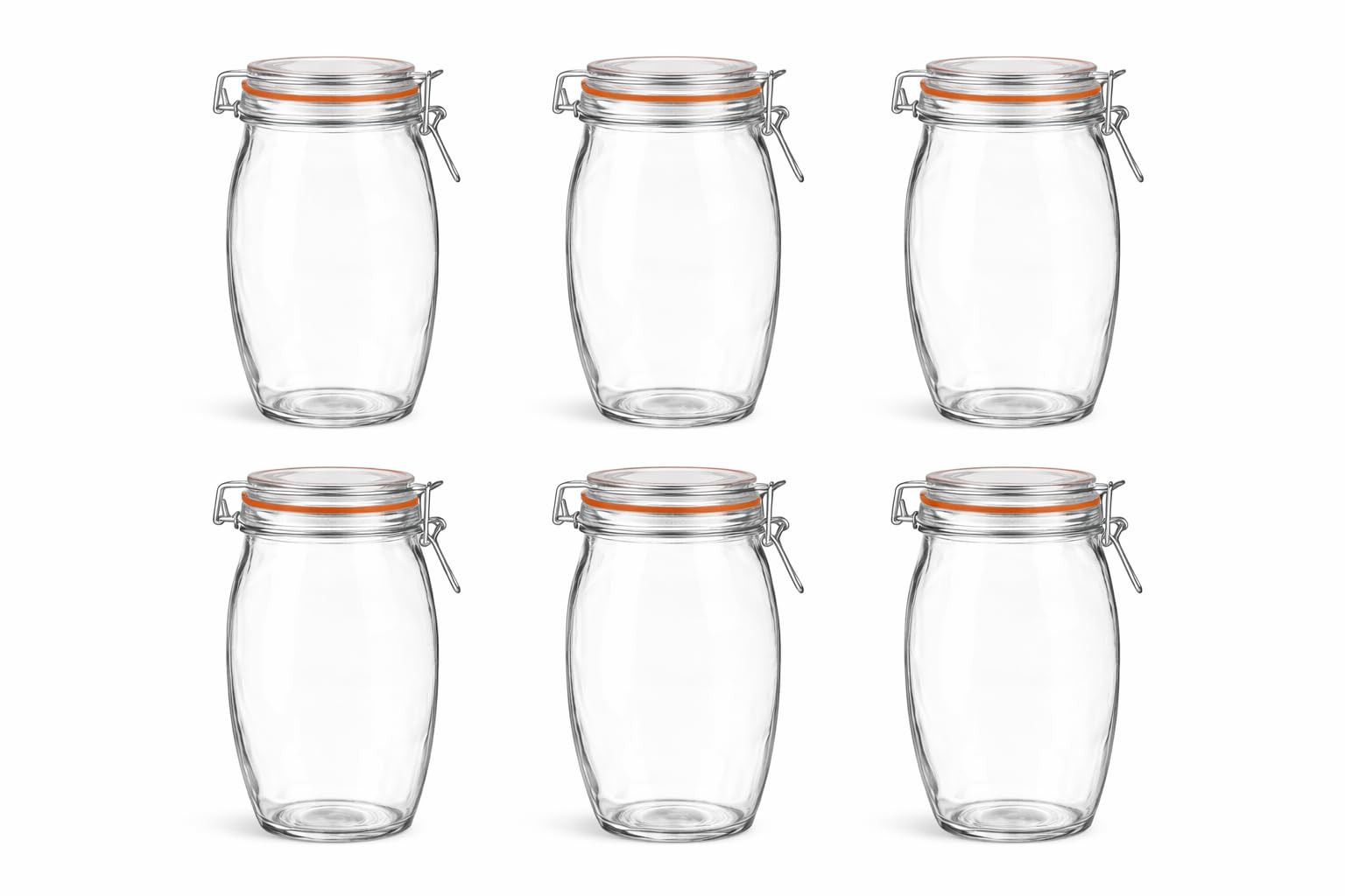 Set de 6 tarros XXL de 1900 ml con cierre de palanca – Tarros de vidrio extra grandes con junta de goma, herméticos & reutilizables – Transparentes