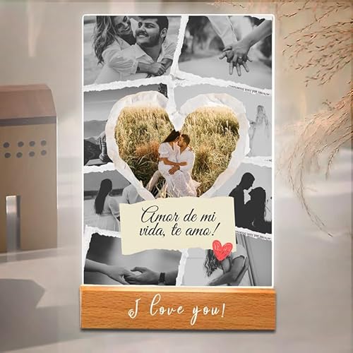 Mocessory Personalised Night Light with Photo Acrylic Plaque - Christmas Mother's Day Gift for Couple, Unique Valentine's Day Gift for Her, Customised Memorial Gifts (5 Size: 15-40cm)