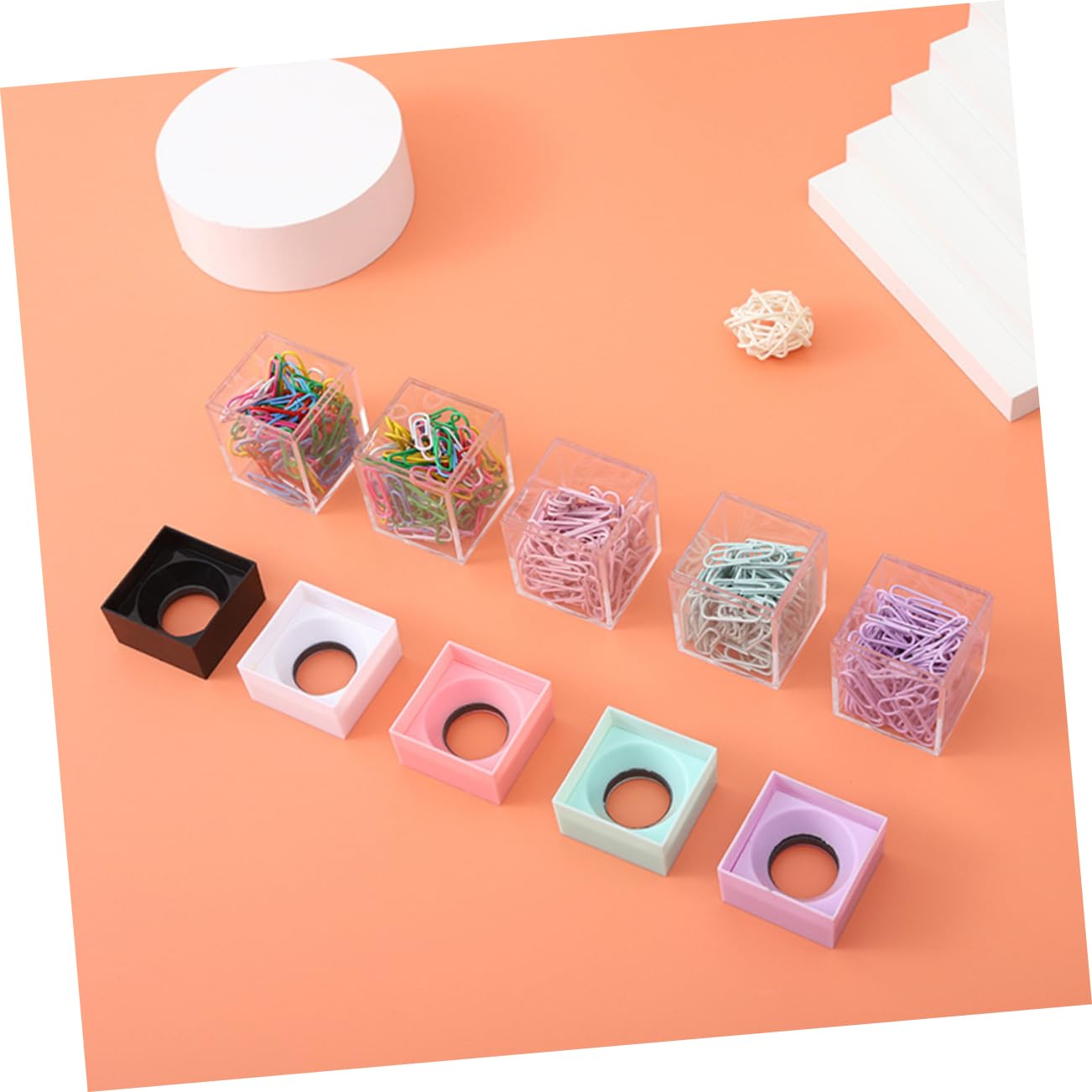 TEHAUX 9pièces Conteneur Transparent à Trombone Avec Couvercle Magnétique Organisateur De Bureau Pastel Pour Fournitures Scolaires Et Récompenses