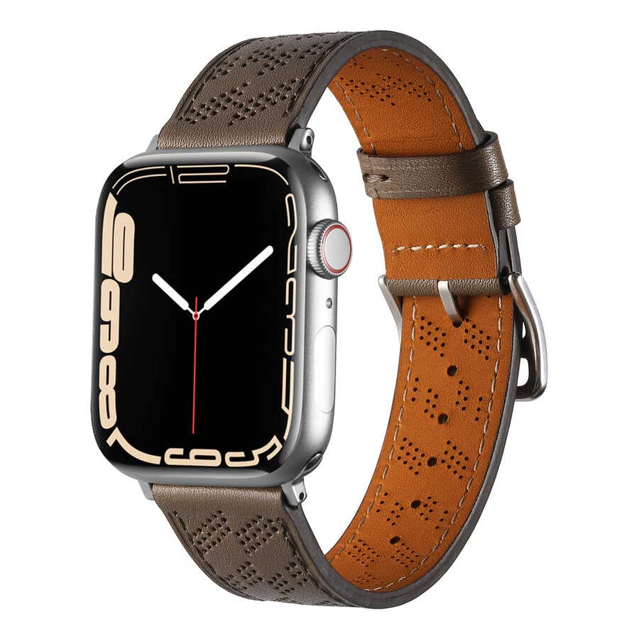 Zore Apple İle Uyumlu Watch 42mm KRD-76 PU Deri Kordon Strap Kayış Kahverengi
