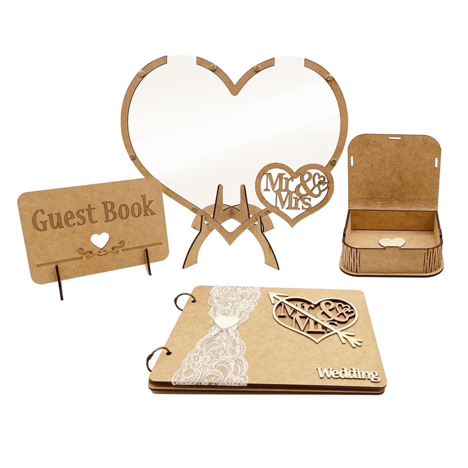 Libro de Firmas de Boda Corazón Caja Invitado Decoración Madera Marco Registro Mesa Rústica Adecuado para Regalos Shower Memoria Cumpleaños