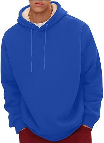 Mens Casual Fleece Sherpa Lined Hoodie Winter Warm Pullover Hooded Sweatshirt