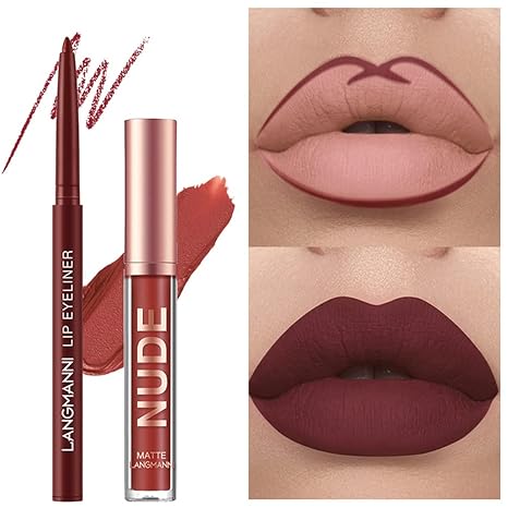 Pack of 12 Matte Lipstick Lip Liner Set Nude Lipstick Lip Liner Pencil Waterproof Long Lasting Non-stick Cup Lip Makeup Set Gift for Women (Lipstick A)