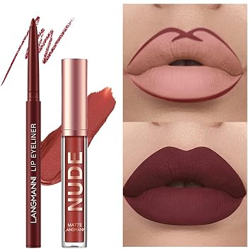 Pack of 12 Matte Lipstick Lip Liner Set Nude Lipstick Lip Liner Pencil Waterproof Long Lasting Non-stick Cup Lip Makeup Set Gift for Women (Lipstick A)