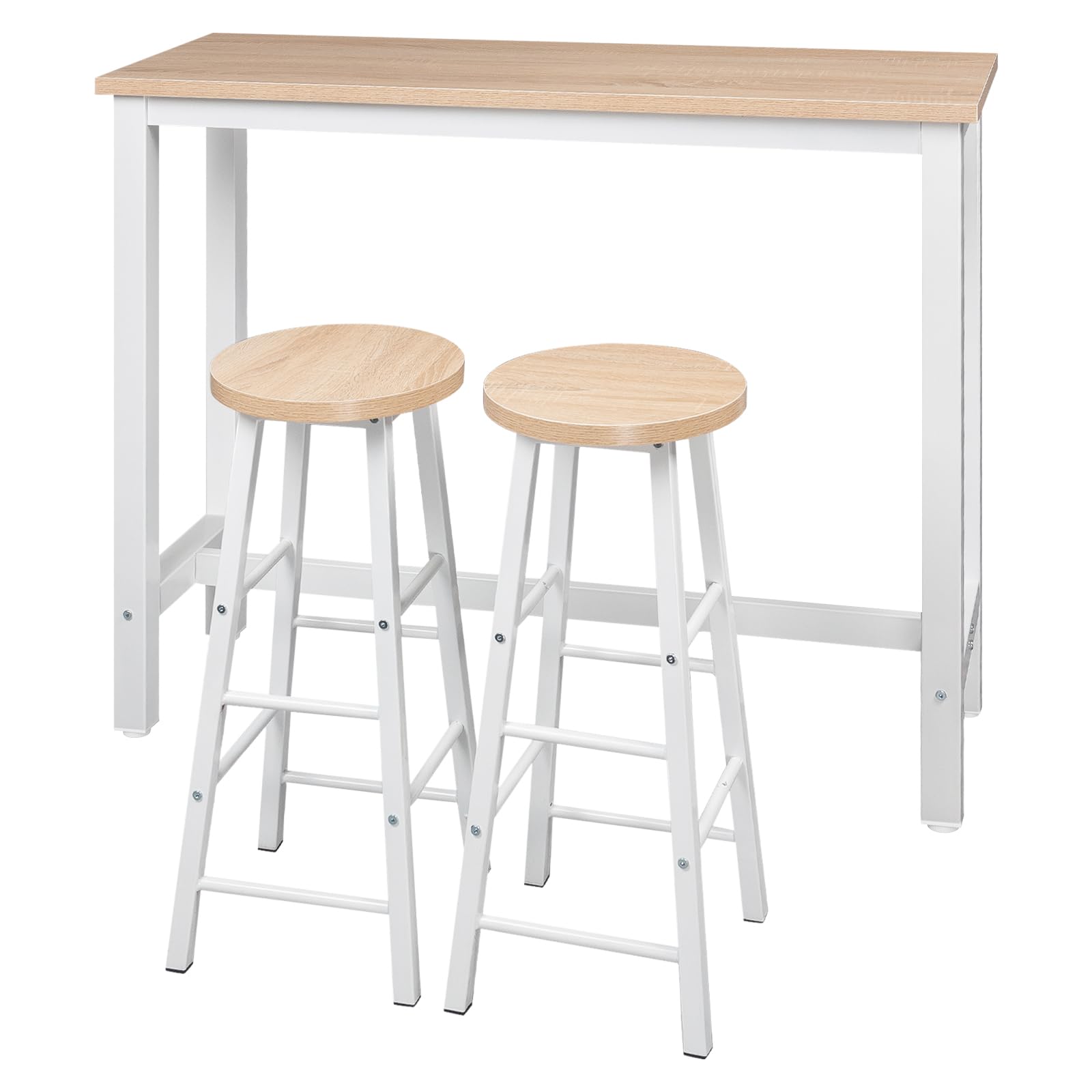 WOLTU Tavolo Alto con 2 Sgabelli, Set Pranzo per Cucina, Sala da Pranzo, Isola da Cucina, Sgabelli Rotondi, Struttura in Metallo, Design Industriale, Rovere Chiaro