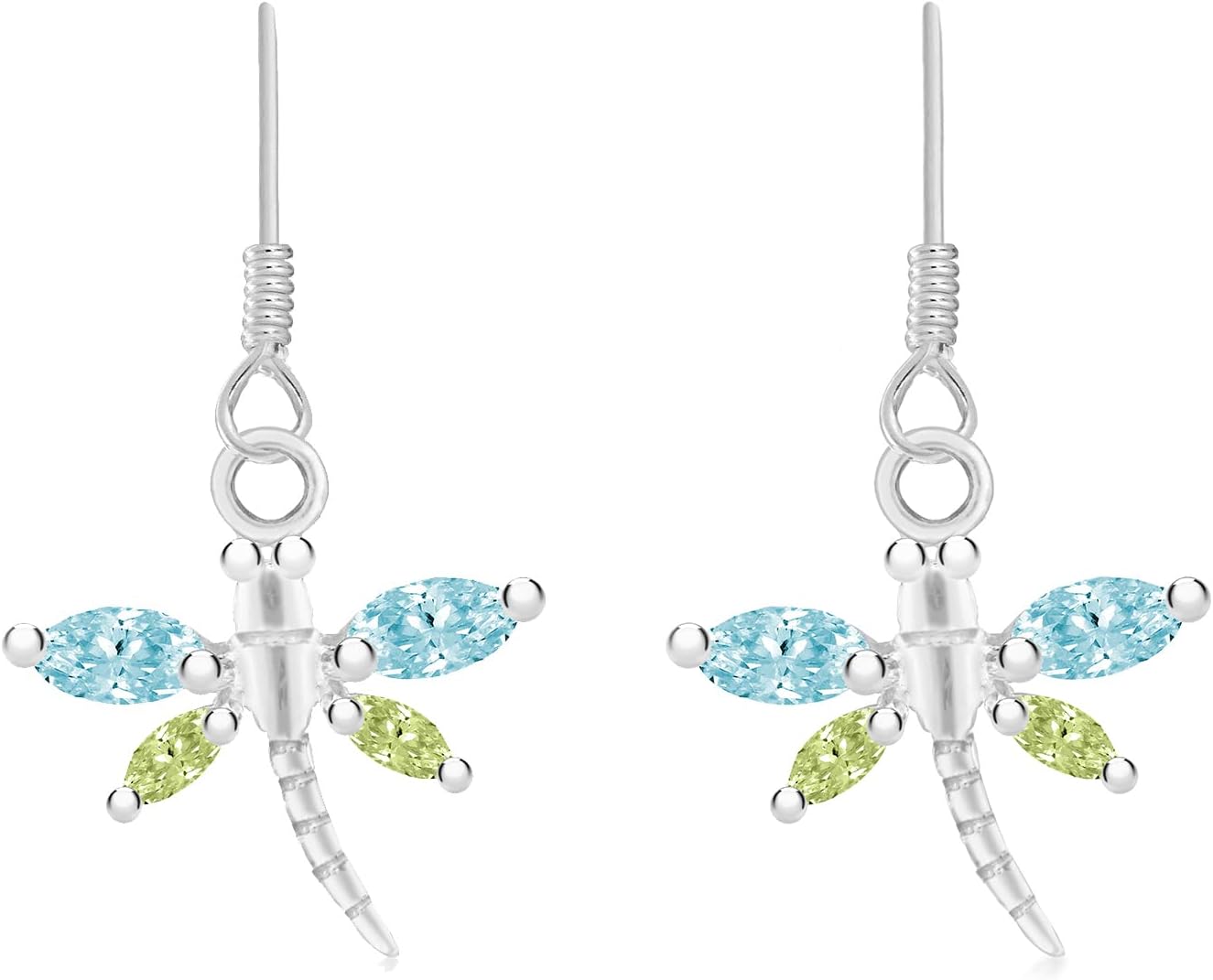 Tuscany Silver Women's Sterling Silver Aqua and Green Crystal Dragonfly Drop Earrings