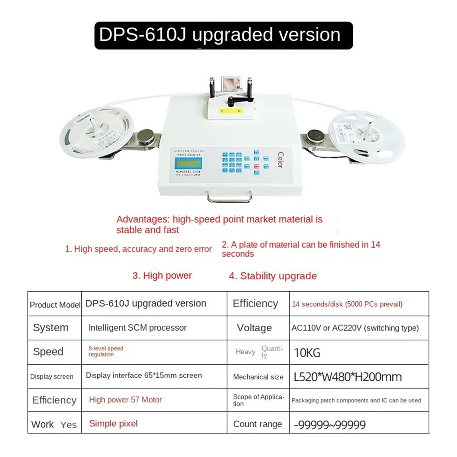 Macchina for il conteggio dei materiali SMT, materiale elettronico SMD, contatore delle parti SMD, inventario, macchina for il conteggio dei circuiti integrati(DPS-610J)