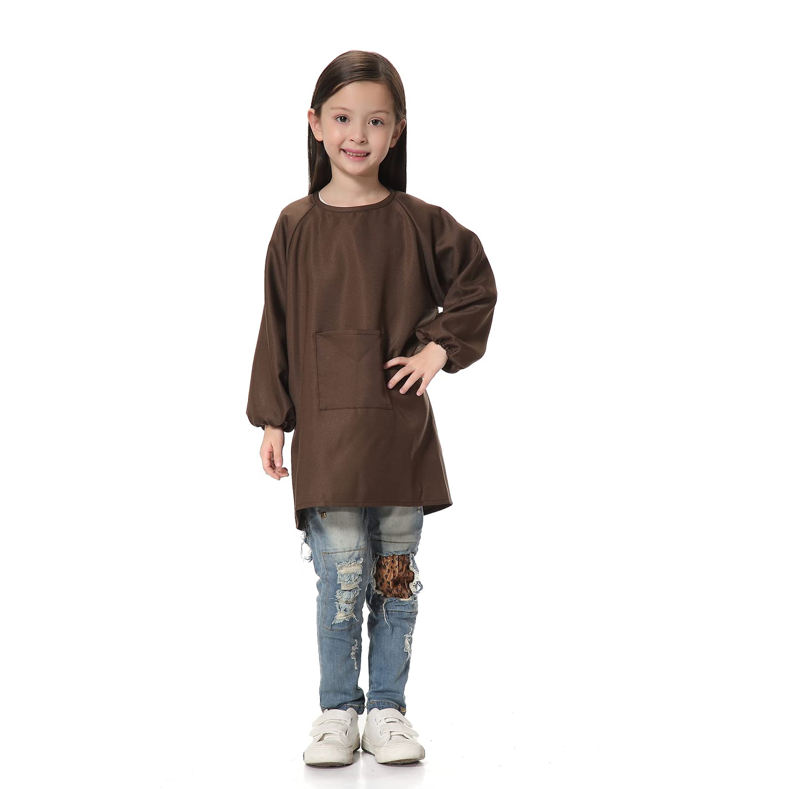TopTie Cotton Kids Smock Apron for Hair Grooming Painting Cooking with Front Pocket & Long Sleeve, for Age 1-12 years