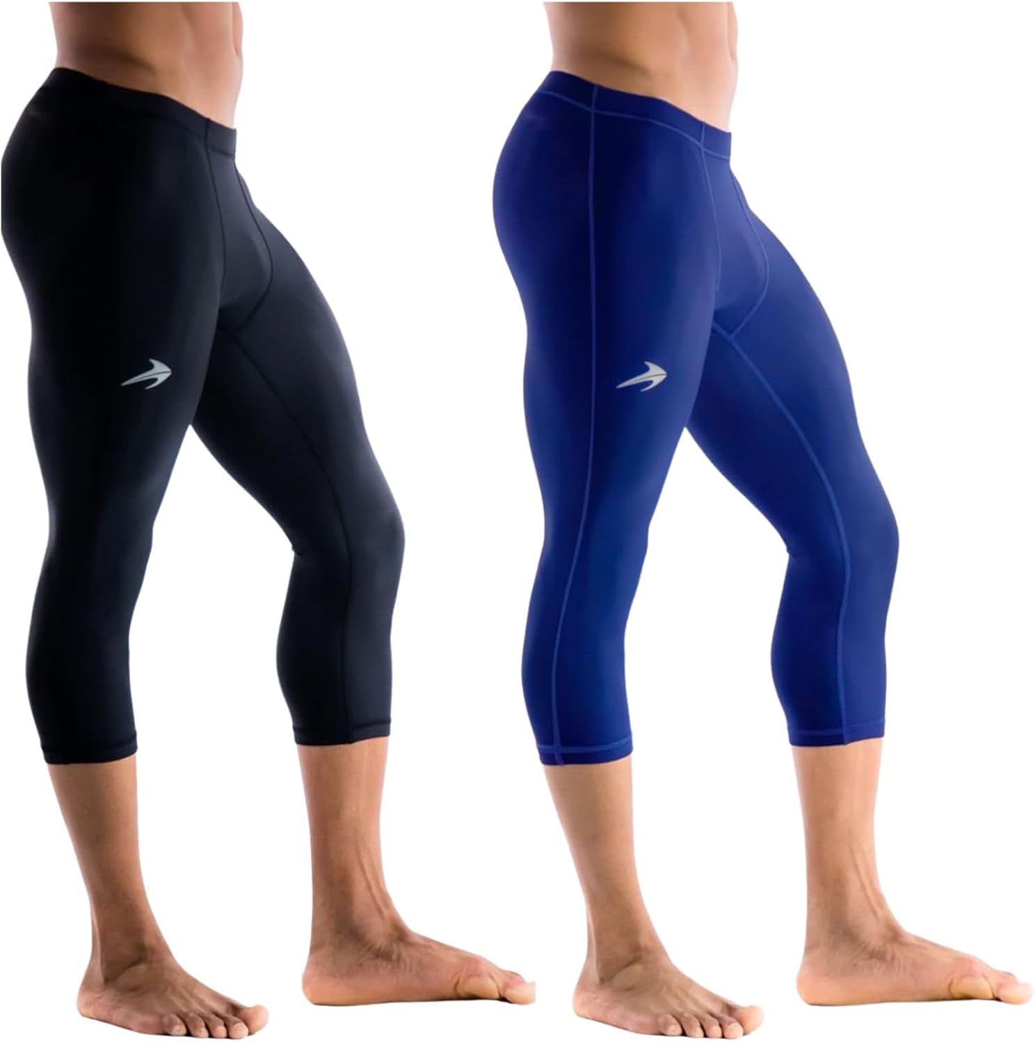 CompressionZ Men's Capri Pants for Running, Sports | 3/4 Compression Workout Tights, Athletic Leggings (Black & Navy, Medium) Bundle