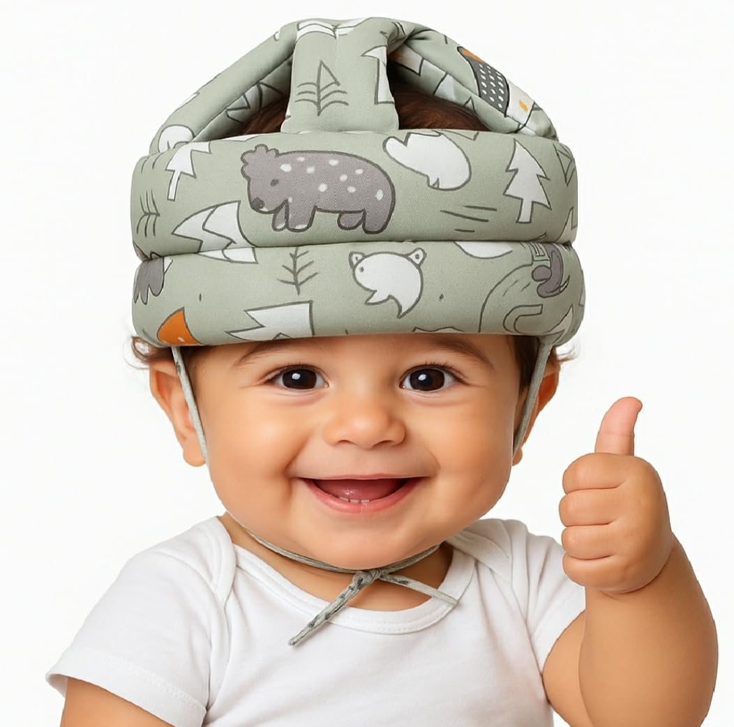 TULOO Baby Infant Toddler Helmet No Bump Safety Head Cushion Bumper Bonnet Adjustable Protective Multi Printed Cap Child Safety Headguard for Running Walking Crawling Safety Helmet (Green)