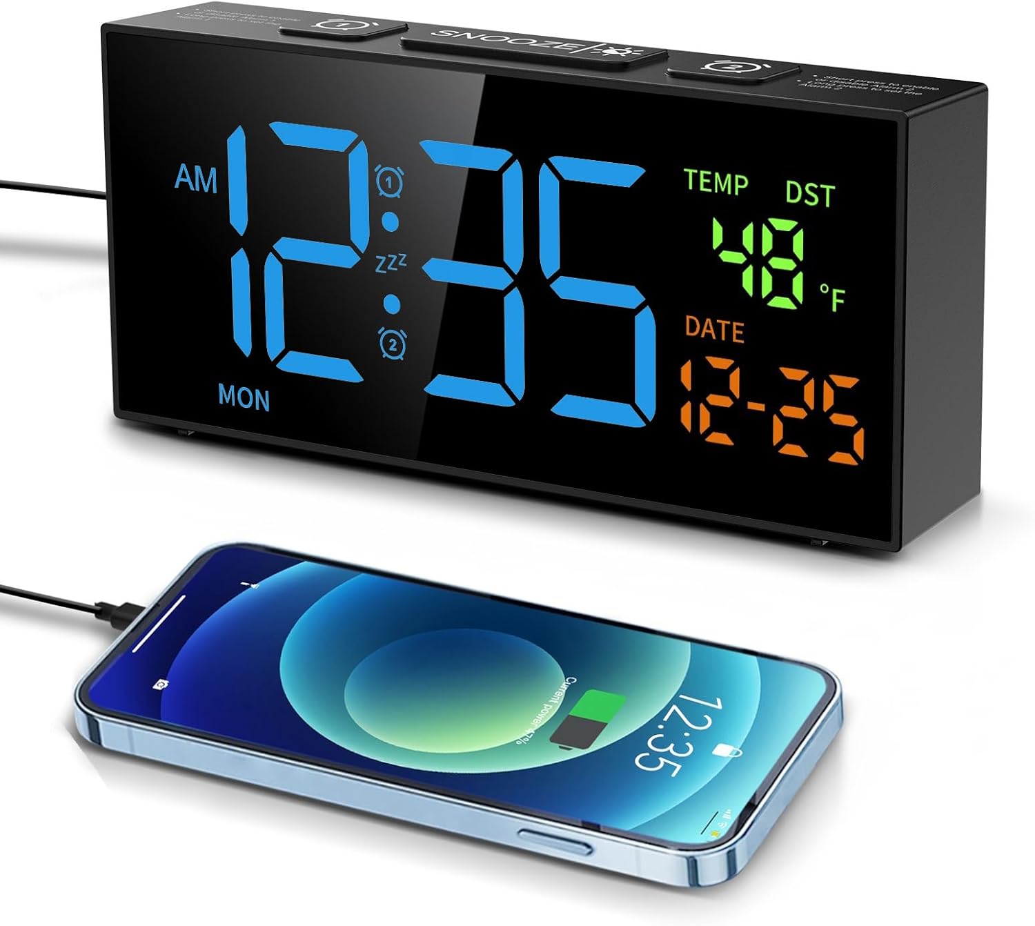 Netzu Clocks for Living Room, Digital Alarm Clock with Temperature Date
