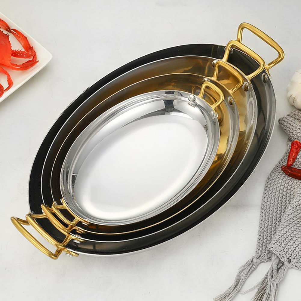 4 Tamaños Oval Paellera, Acero Inoxidable Paellera Española Sin Palo Paellera Paella Batería De Cocina Con Doble Asa Para Hogares O Restaurantes, 40cm, Gold