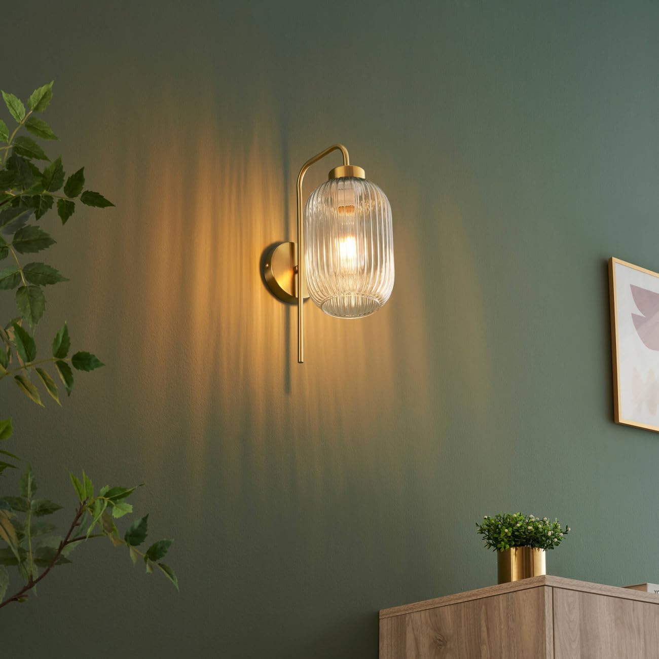 KOSILUM - Applique dorée vintage verre cannelé - Canelia - Lumière Blanc Chaud Eclairage Salon Chambre Cuisine Couloir - - - E27 - IP20