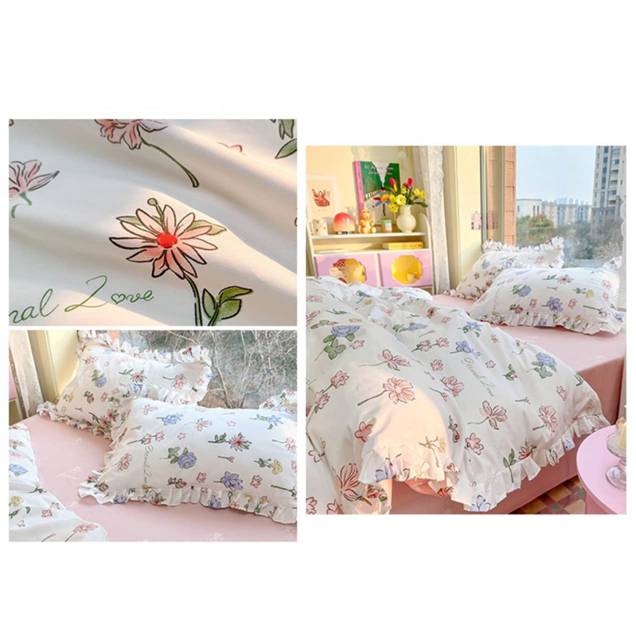 Amazon｜[OceanMap] 布団カバー4点セット かわいい姫系春色ローズ 