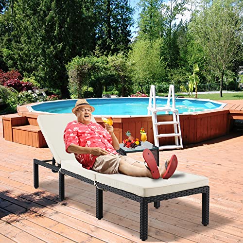 Ecotouge Pool Chaise Lounge Chairs Set Of 2, Pe Rattan Wicker Beach Lounge Chairs, 5-Position Adjustable Outdoor Layout Chairs, Waterproof Cushioned For Outside For Porch, Garden, Poolside (Khaki) #TOP7