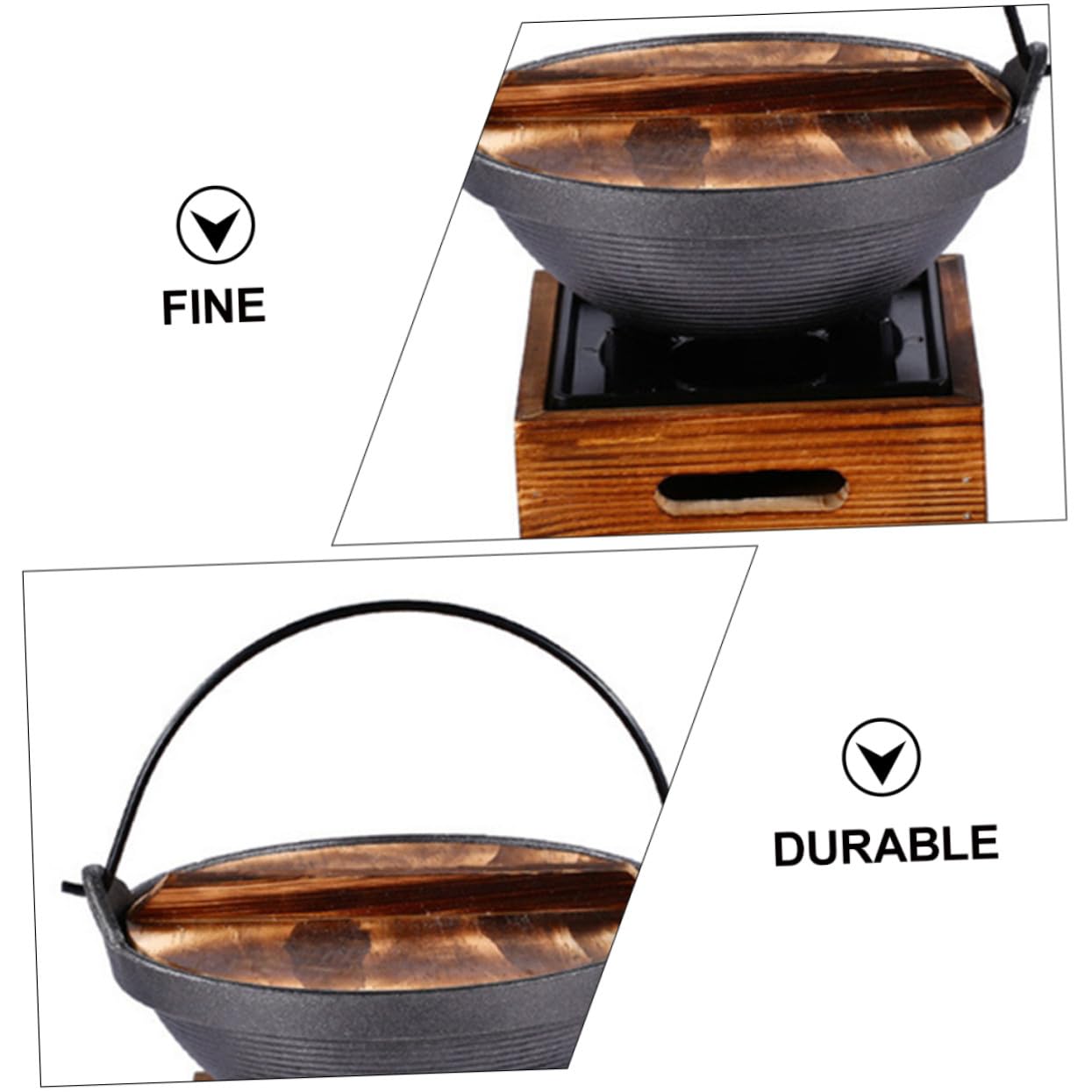 UPKOCH Olla Diseño Resistente de Hierro y Madera Estilo Japonés de Hierro Fundido para Cocinar Fideos Instantáneos con Material Seguro Adecuado para Cocina en Casa