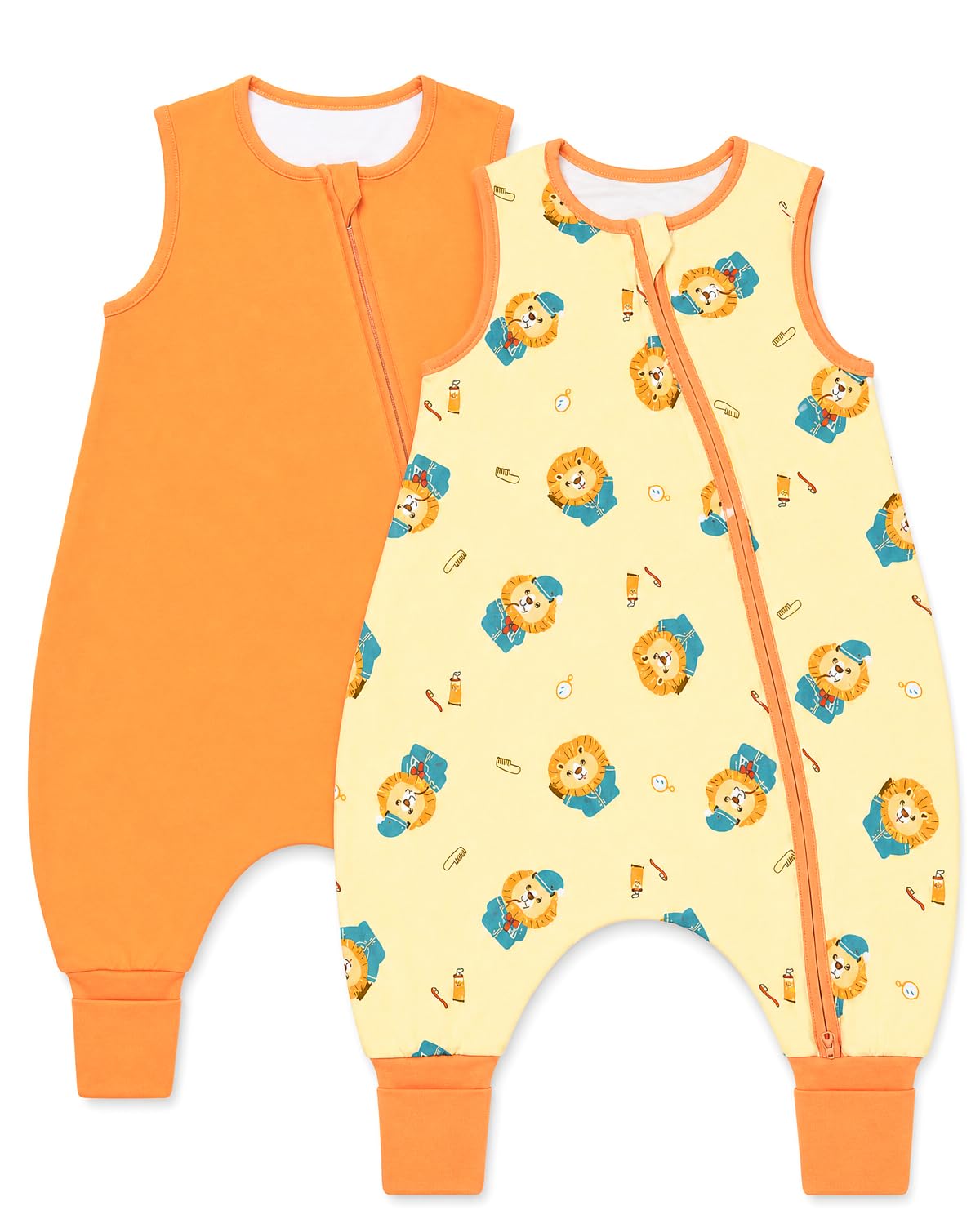WYTbaby Baby Sleeping Bag with Legs, 1.0 Tog 100% Cotton Sleep Sack, Toddler Soft Sleep Bag with Feet Orange 2-3 Years