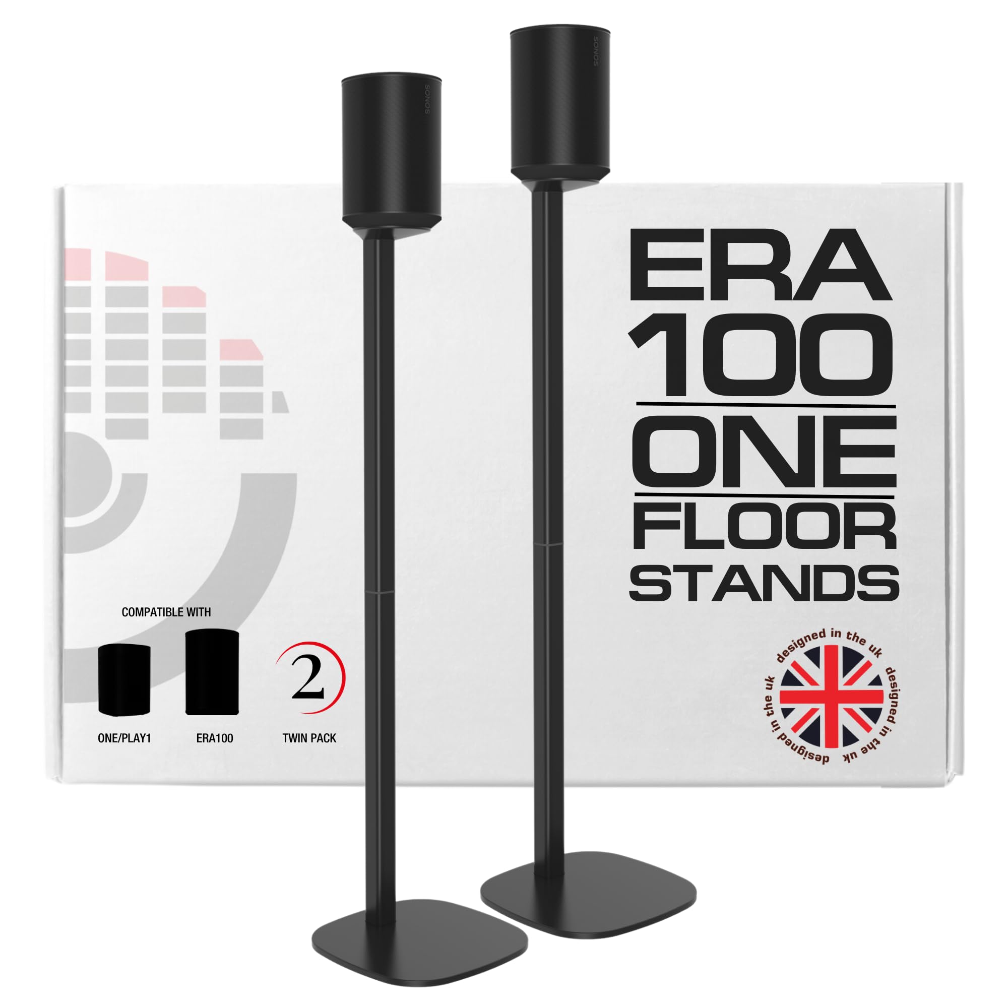 - Sound bass ERA 100 Floor Stand, Twin (2pcs), Compatible with Sonos ERA100 & ERA 100 SL, Sonos ONE & Play:1 Speakers, Accessories Included. Designed in The UK, Double, Pair (Black)