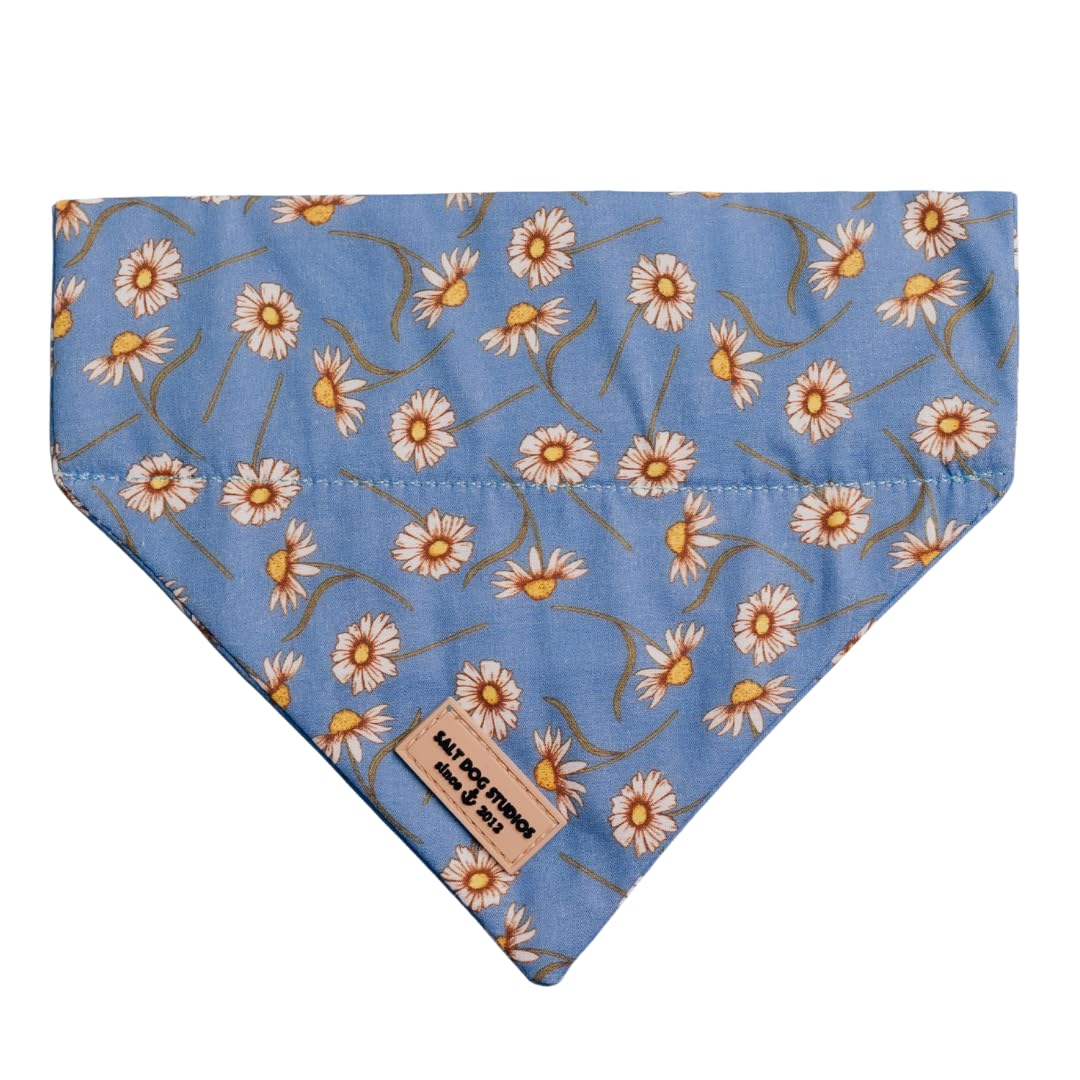 Salt Dog Studios Dog Bandana - Slip-On Dog Collar Bandana, Soft Cotton Dog Scarf for Small, Medium and Large Dogs, 19 (Blue Daisy, Large)