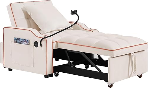 Miniatura 9 de RENDGO Sofá cama convertible - Sofá cama convertible plegable multifunción 3 en 1 con puertos USB (rosa con puerto USB)