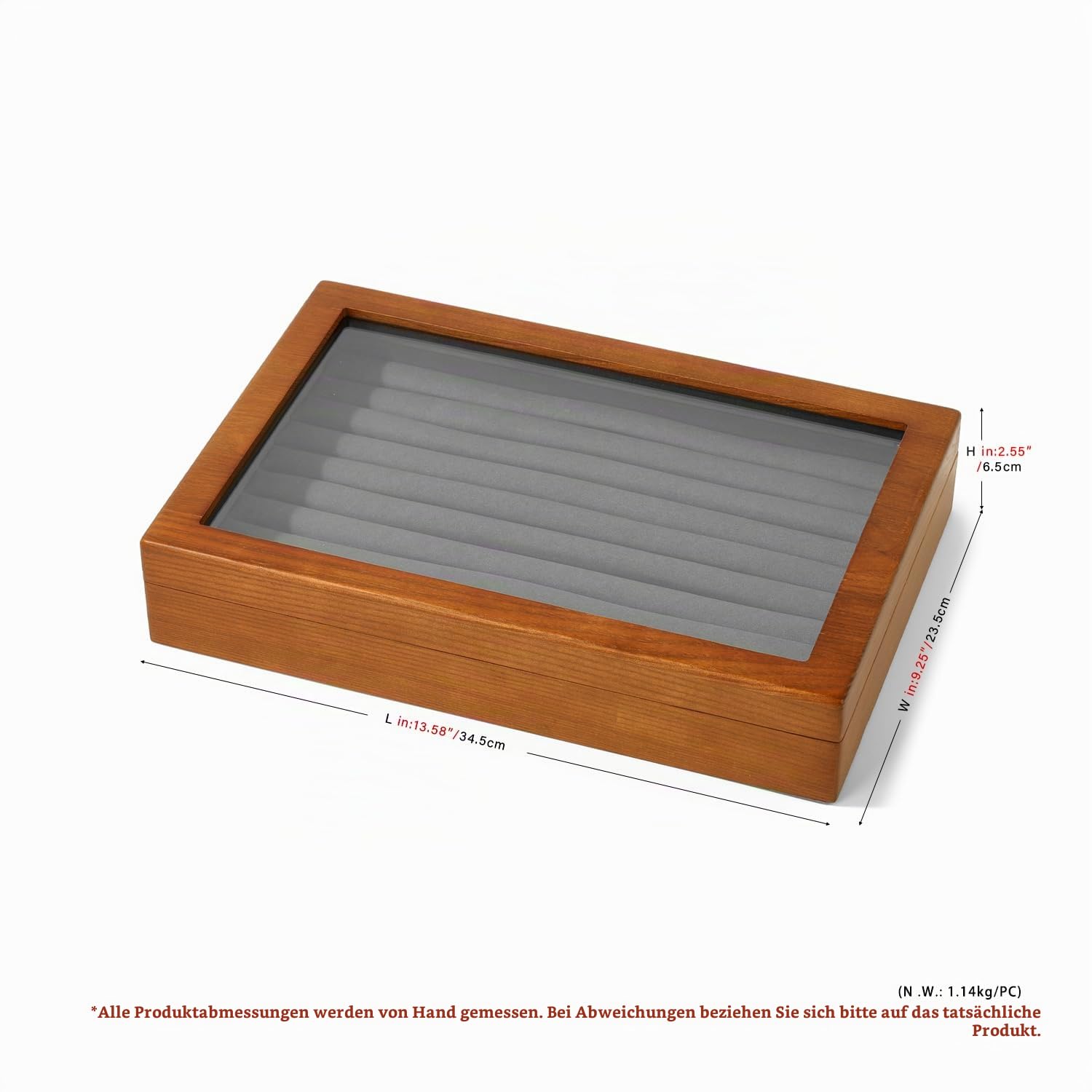 Oirlv Massivholz Glas Deckel Schmuckkästen 9 Slots für Ring Ohrringe Aufbewahrungskasten