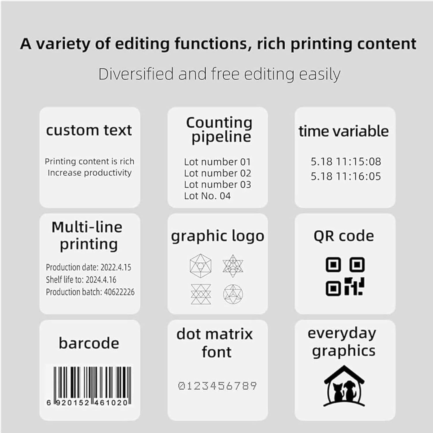 Macchina di Codifica Automatica, Macchina di Codifica Online, Stampante di Data, per Codice QR/Testo/Numero di Lotto/Etiqueta/Data (25.4mm)