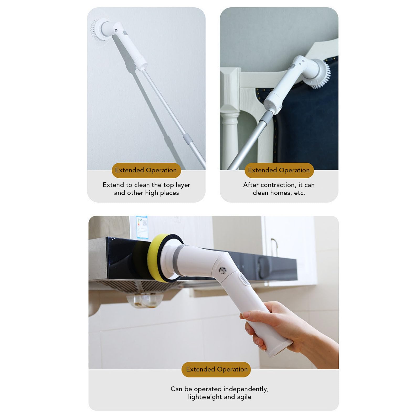 Fregadora Giratoria Eléctrica, Cepillo de Limpieza Inalámbrico de 25 W con 6 Cabezales de Cepillo Reemplazables y Longitud Ajustable, IPX6 a Prueba de Agua para Baño, Bañera,