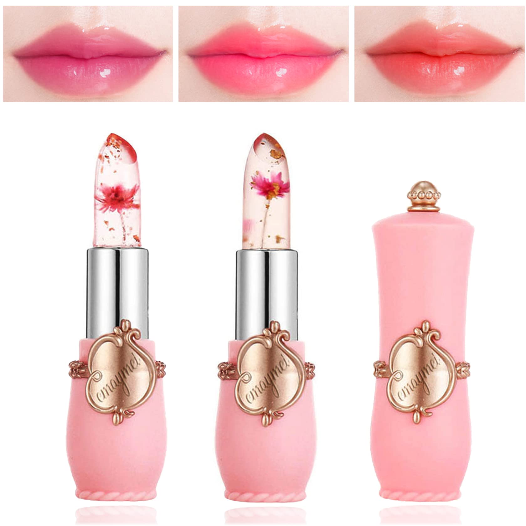 2 Pack Crystal Jelly Flower Lipstick,Magic Temperature Color Change Lip Gloss Lip Stick PH Clear Magic Lipstick Long Lasting Nutritious Moisturizing Lip Balm（Set A）