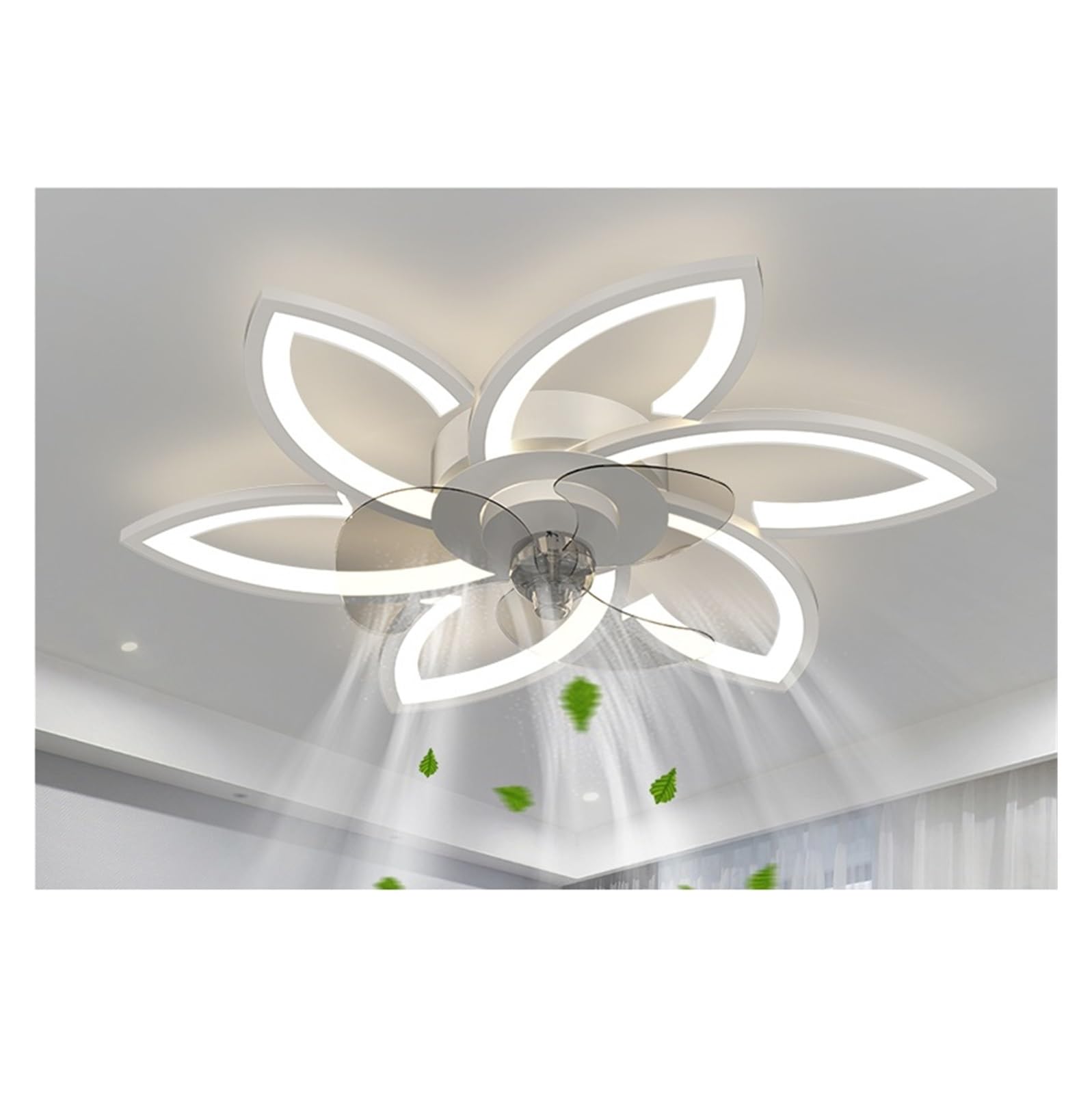 TRDEWR Modern Led Quiet Ceiling Fan with Light with Remote Control/APP Timer Creative 6 Lights Design Fan with Lamp Good Light and Shadow Effects(White)