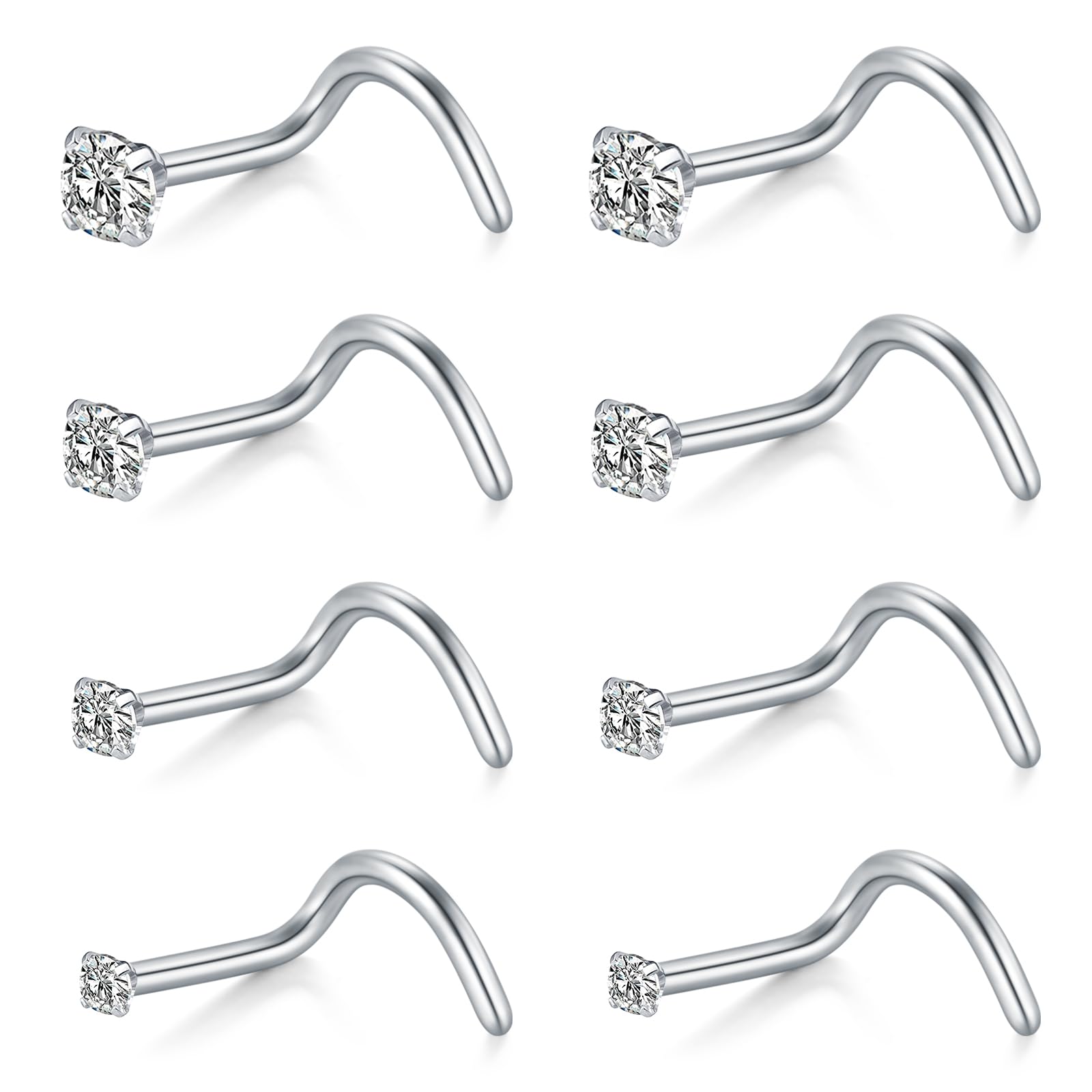 AceFun Piercing nez,8 pièces 20G 22G piercing nez connecteur boulon connecteur nez forme L acier inoxydable diamant petit connecteur nez pour femmes hommes tire-bouchon piercing nez boulon vis