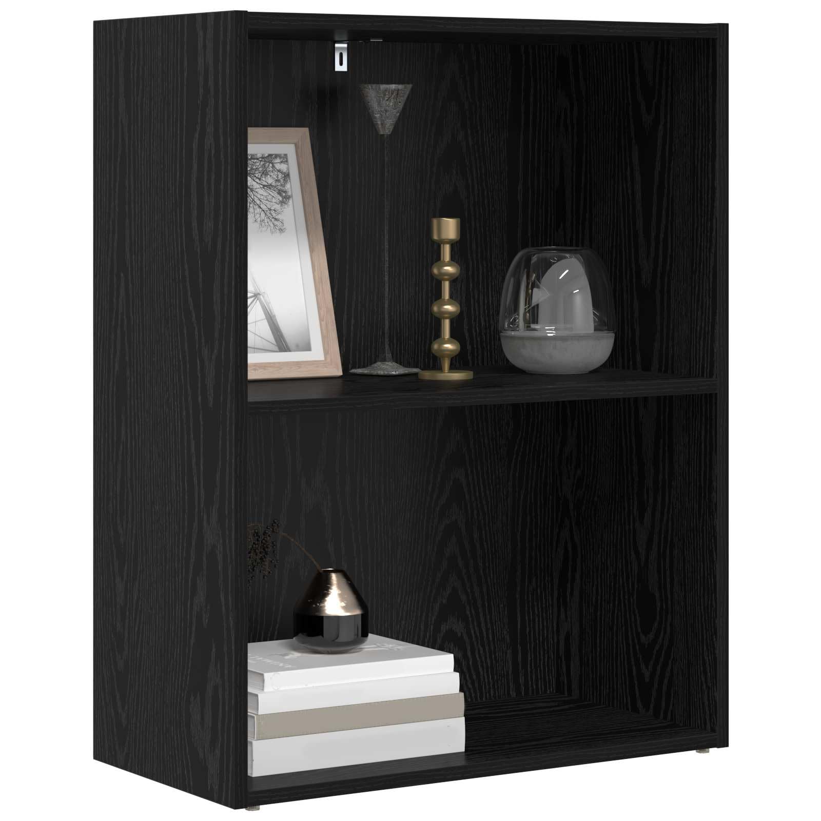 Libreria 60 x 30 x 76,5 cm, in legno nero, effetto rovere, organizer per soggiorno, ufficio e cameretta dei bambini, versatile, con ripiani regolabili