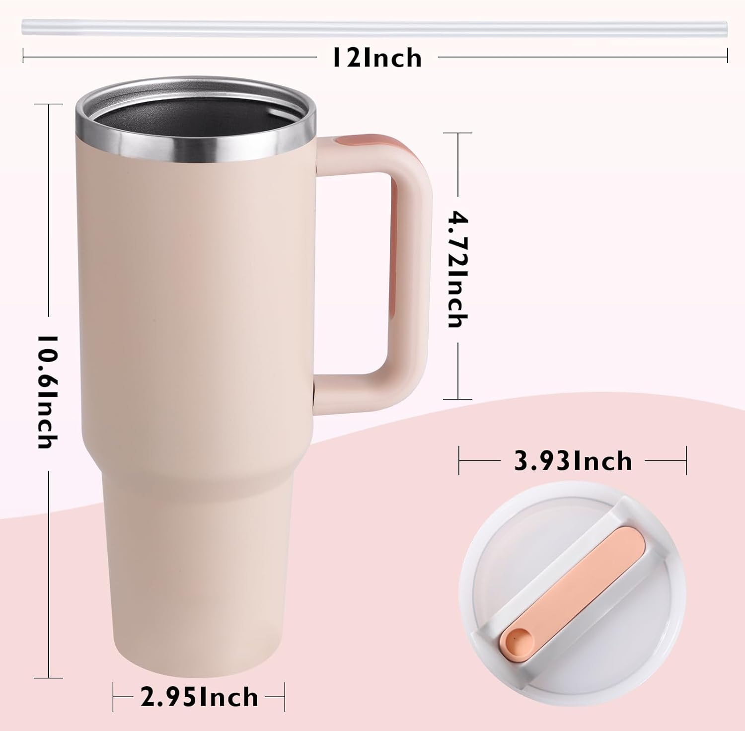 40 oz Tumbler with Handle Straw Lid Insulated Stainless Steel Vacuum Reusable Keep Drinks Cold Coffee Cup Holder Friendly Gifts for Women Lover Car Gym Travel, Pink - Image 6